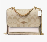 C*ACH - Canvas Leather Chain Drop Handle Crossbody Bag - Khakhi/Charcoal (AD-Sep)