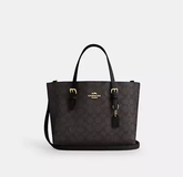 C*ACH - M*llie Tote 25 In Signature Canvas Gold/Walnut/Black (AD-JAN26-A1)