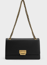 Charles & Ke*th - Metallic Accent Front Flap Bag - Black Texture -(AD-JUN16-LTPT)