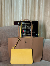Lacost* - Women's Anna Reversible Tote & Pouch - Khaki\Yellow - (AD-DEC-Y1)-