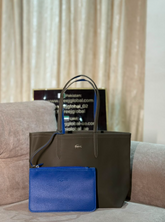 Lacost* - Women's Anna Reversible Tote & Pouch - Olive Green\Blue - (AD-DEC-Y1)