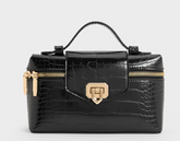 Charles & Ke*th - Arwen Croc-Effect Top Handle Vanity Bag - Black (AD-Jul26-PTT)