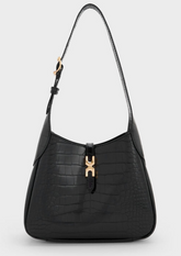 Charles & Ke*th - Mini Adalyn Croc-Effect Hobo Bag - Black Croco (AD-MAY26-PT)