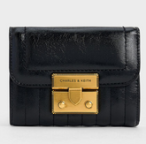 Charles & Ke*th - Donna Crinkle-Effect Wallet - Black (AD-SEP16-WLPT) With Box