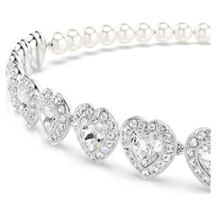 Swar*vski -Tennis choker-Mixed cuts, Crystal pearl, Heart, White, Rhodium plated- 5720861