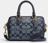 C*ACH - Denim Blue Signature Chambray and Leather Mini R*wan Shoulder Bag (AD-MAY26-P1)
