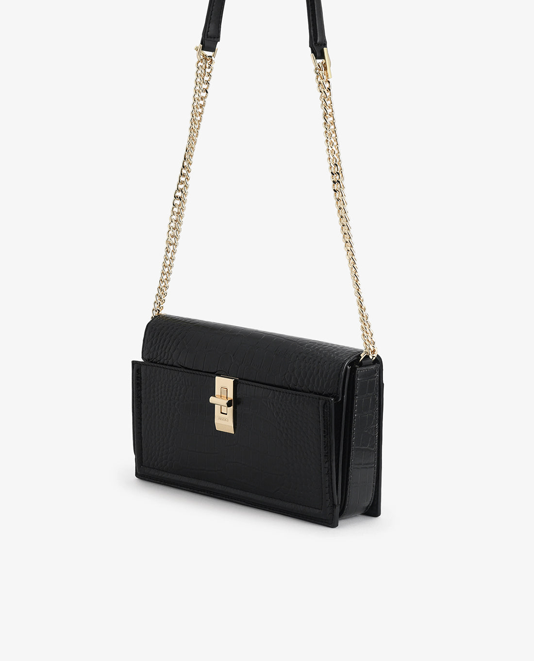 PE*RO -  Croc-Effect Crossbody Bag - Black