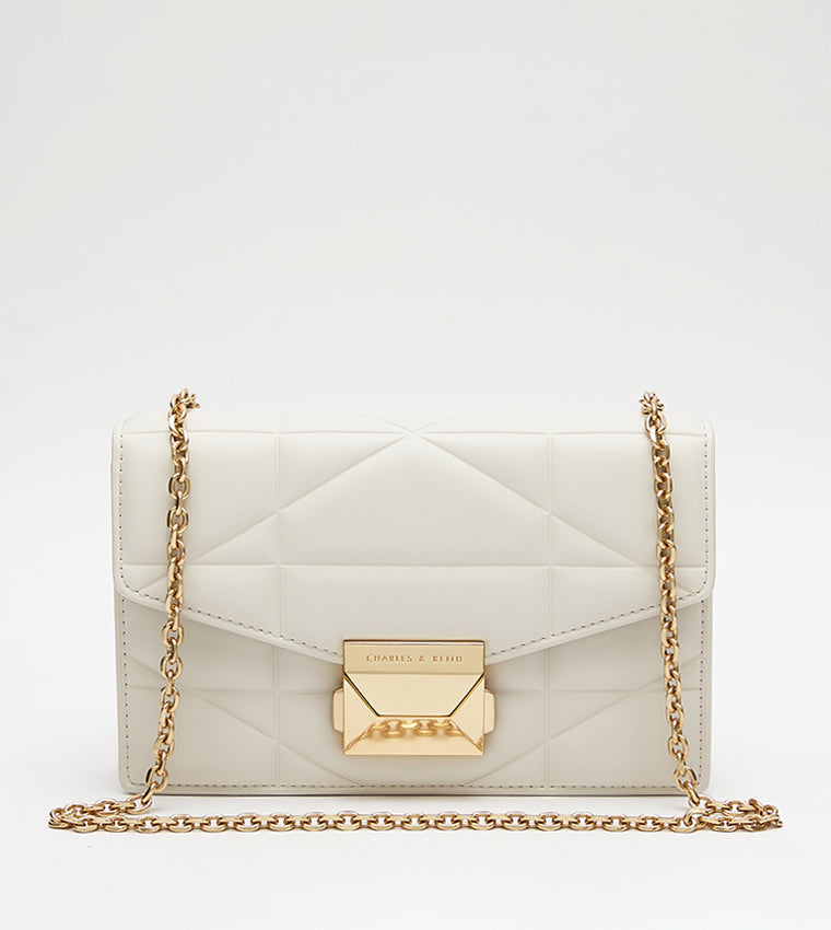 Charles & Ke*th - Blanche Chevron Chain Handle Bag- MINI - White (AD-June)