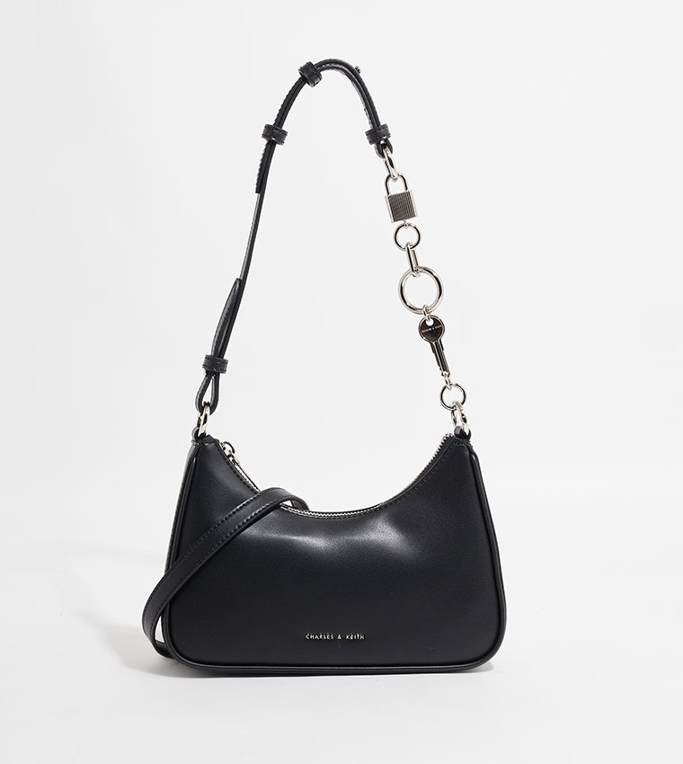 Charles & Ke*th - Lane Lock & Key Chain Handle Trapeze Bag - Noir (AD-June)