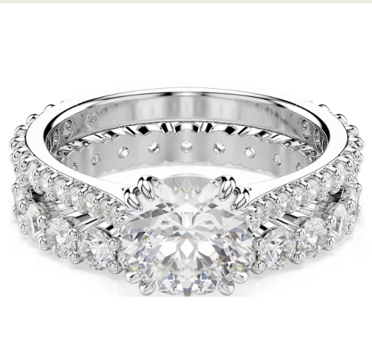 Swar*vski - Set (2), Round cut, White, Rhodium plated-5693506