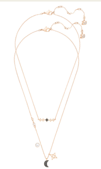 Swar*vski - Set (2), Moon and star, Black, Rose gold-tone plated 5273290