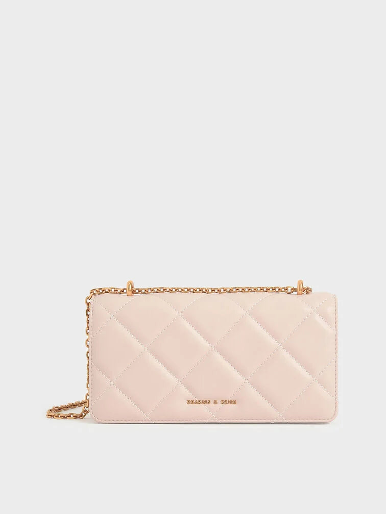 Charles & Ke*th - Paffuto Chain Handle Quilted Long Wallet - Light Pink & Dark Green (AD-SEP)