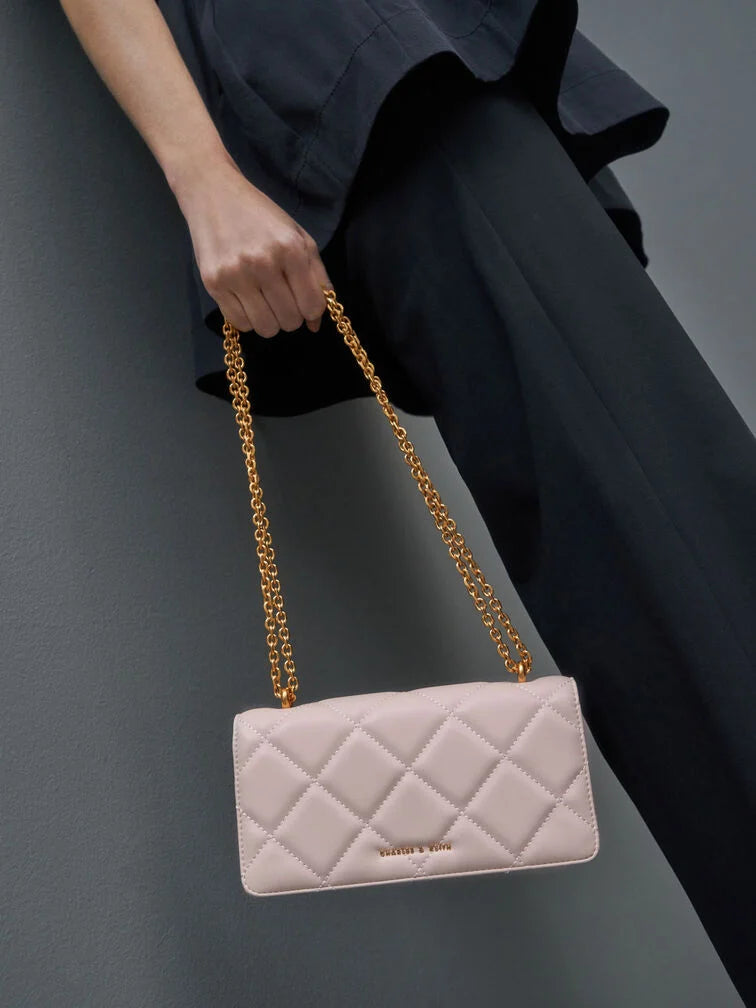 Charles & Ke*th - Paffuto Chain Handle Quilted Long Wallet - Light Pink & Dark Green (AD-SEP)
