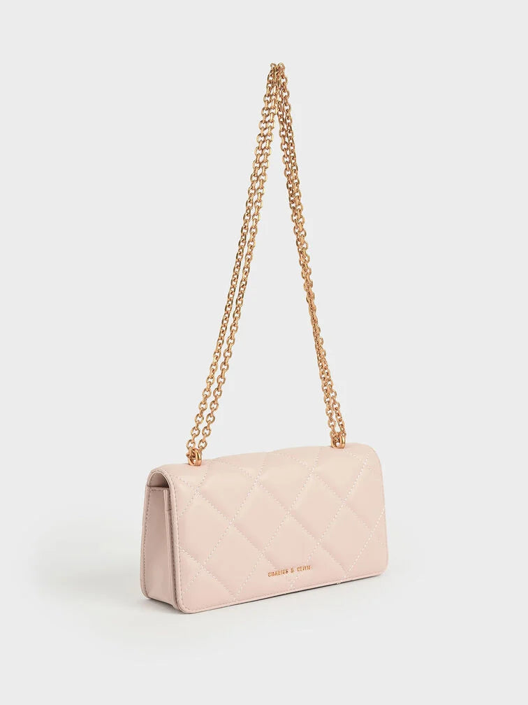 Charles & Ke*th - Paffuto Chain Handle Quilted Long Wallet - Light Pink & Dark Green (AD-SEP)