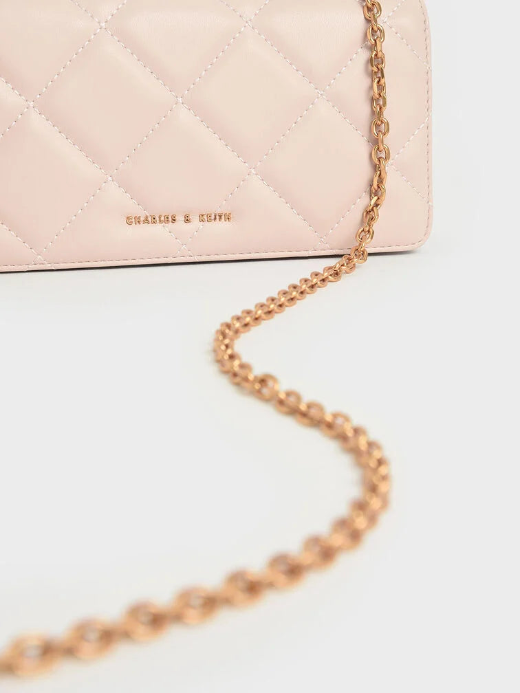 Charles & Ke*th - Paffuto Chain Handle Quilted Long Wallet - Light Pink & Dark Green (AD-SEP)