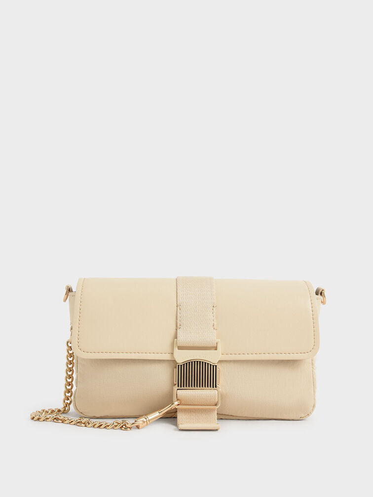 Charles & Ke*th - Aspen Metallic Belt Buckle Shoulder Bag -beigh (Minor defect-14 AUGUST SALE)