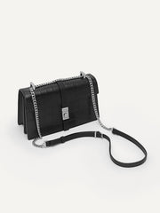 PE*RO - Leather Croc-Effect Shoulder Bag - Black