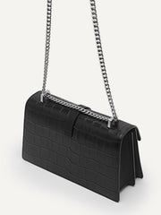 PE*RO - Leather Croc-Effect Shoulder Bag - Black