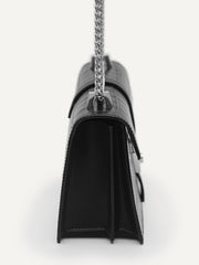 PE*RO - Leather Croc-Effect Shoulder Bag - Black