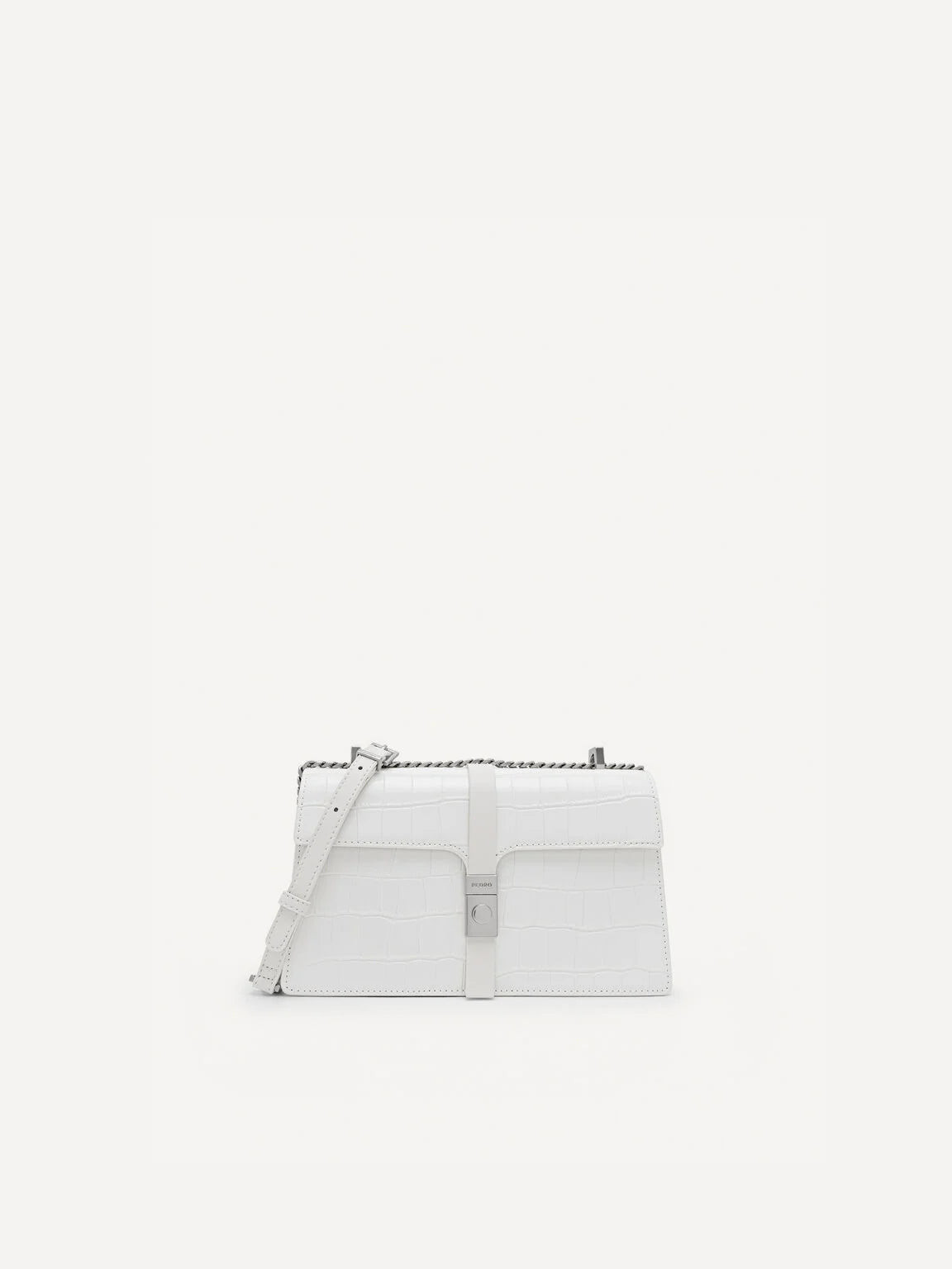 PE*RO - Leather Croc-Effect Shoulder Bag - White