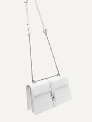 PE*RO - Leather Croc-Effect Shoulder Bag - White