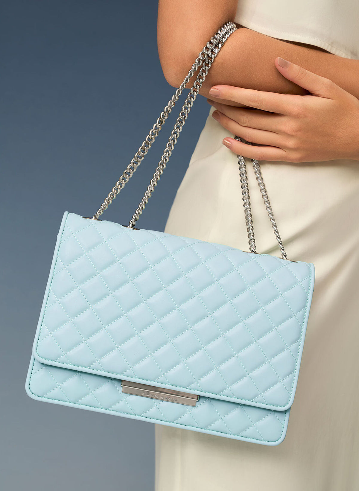 Charles & Ke*th - Double Chain Handle Quilted Bag - Light Blue