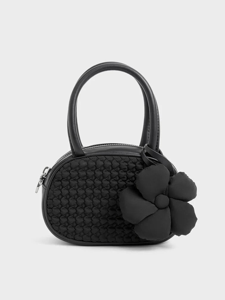 Charles & Ke*th - Nylon Textured Top Handle Bag - Black-WITH GIFT BOX (NB)