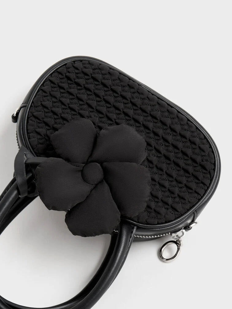Charles & Ke*th - Nylon Textured Top Handle Bag - Black-WITH GIFT BOX (NB)