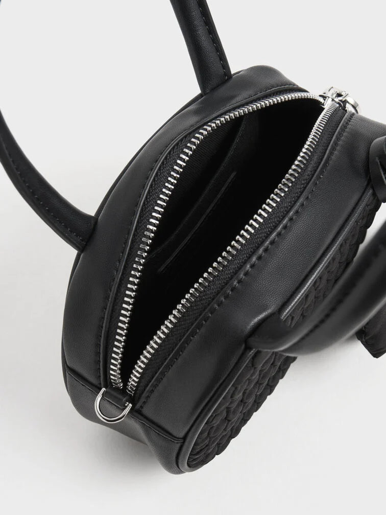 Charles & Ke*th - Nylon Textured Top Handle Bag - Black-WITH GIFT BOX (NB)