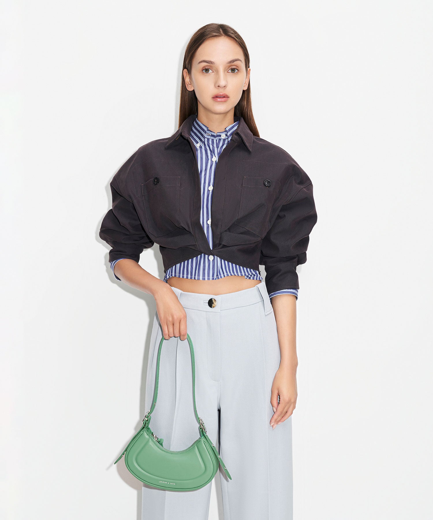MINOR-DEFECT -  Charles & Ke*th -  Petra Curved Shoulder Bag - Green (NB)