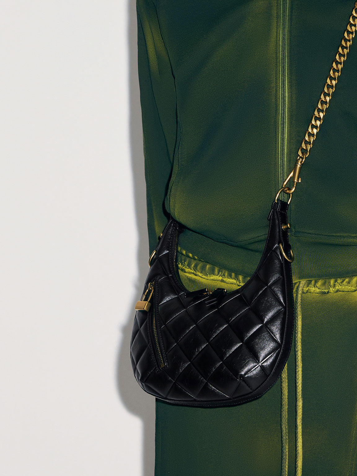 Charles & Ke*th - Swing Padlock Quilted Crescent Bag - Black (AD-May)