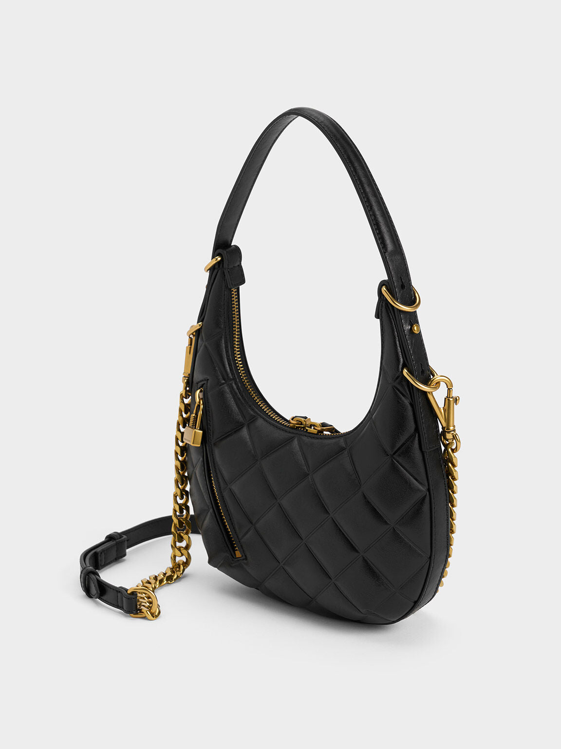 Charles & Ke*th - Swing Padlock Quilted Crescent Bag - Black (AD-May)
