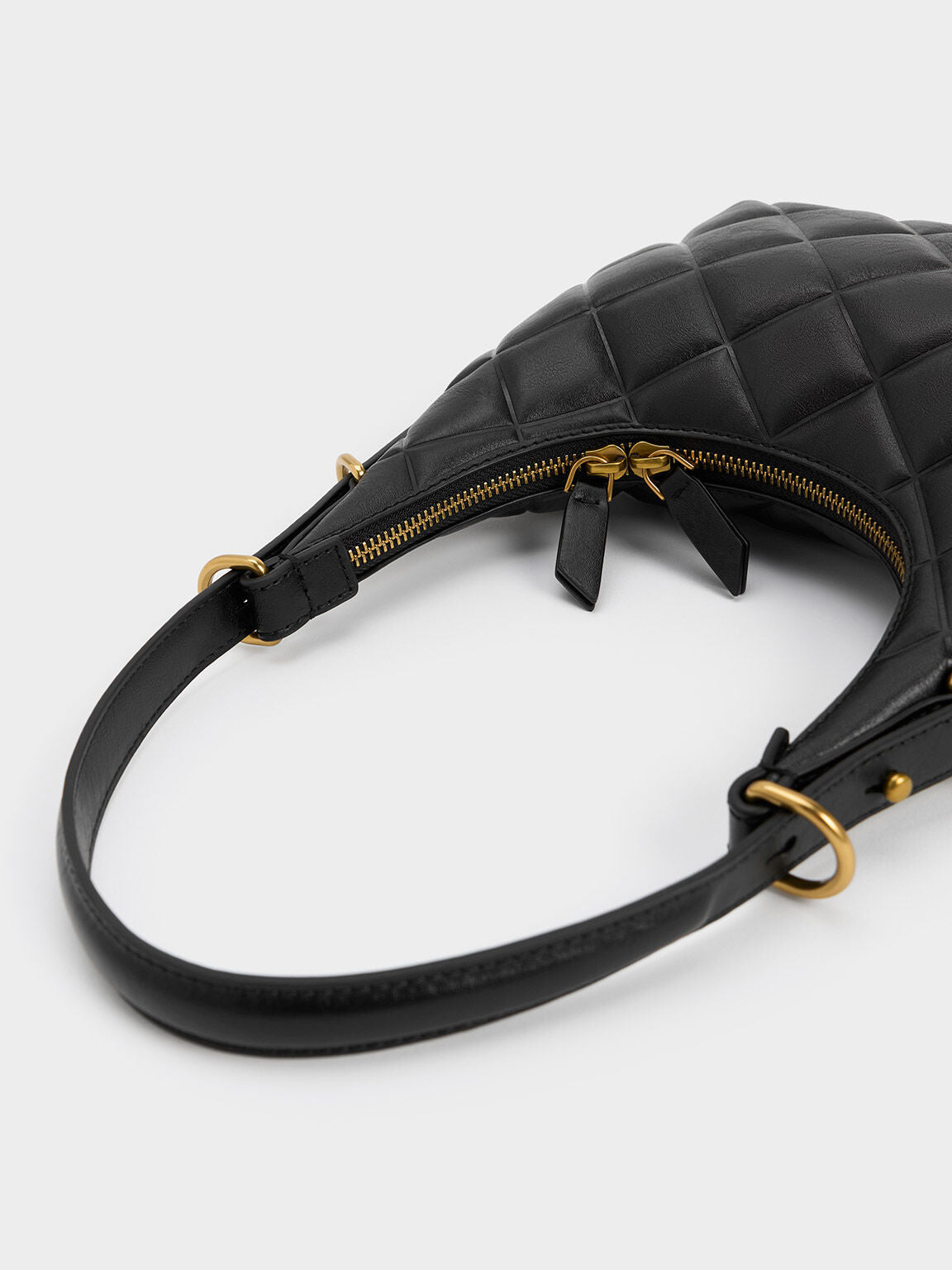 Charles & Ke*th - Swing Padlock Quilted Crescent Bag - Black (AD-May)