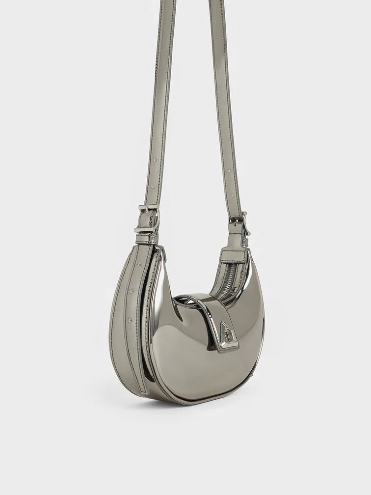 Charles & Ke*th - Trice Metallic Accent Belted Shoulder Bag - Pewter (AD-Sep)
