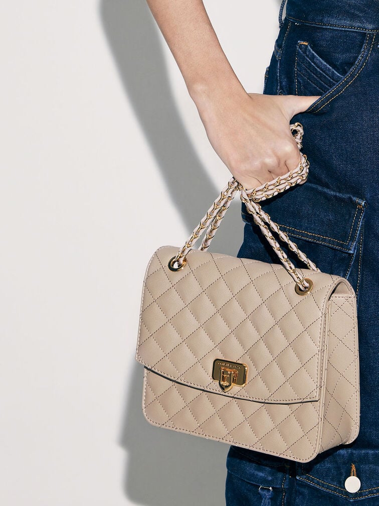 Charles & Ke*th - Cressida Quilted Chain Strap Bag - Taupe (AD-SEP)