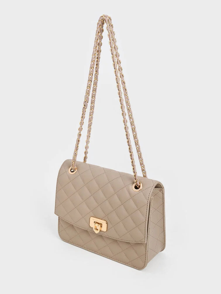 Charles & Ke*th - Cressida Quilted Chain Strap Bag - Taupe (AD-SEP)