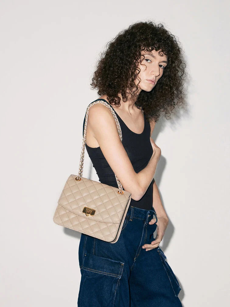 Charles & Ke*th - Cressida Quilted Chain Strap Bag - Taupe (AD-SEP)