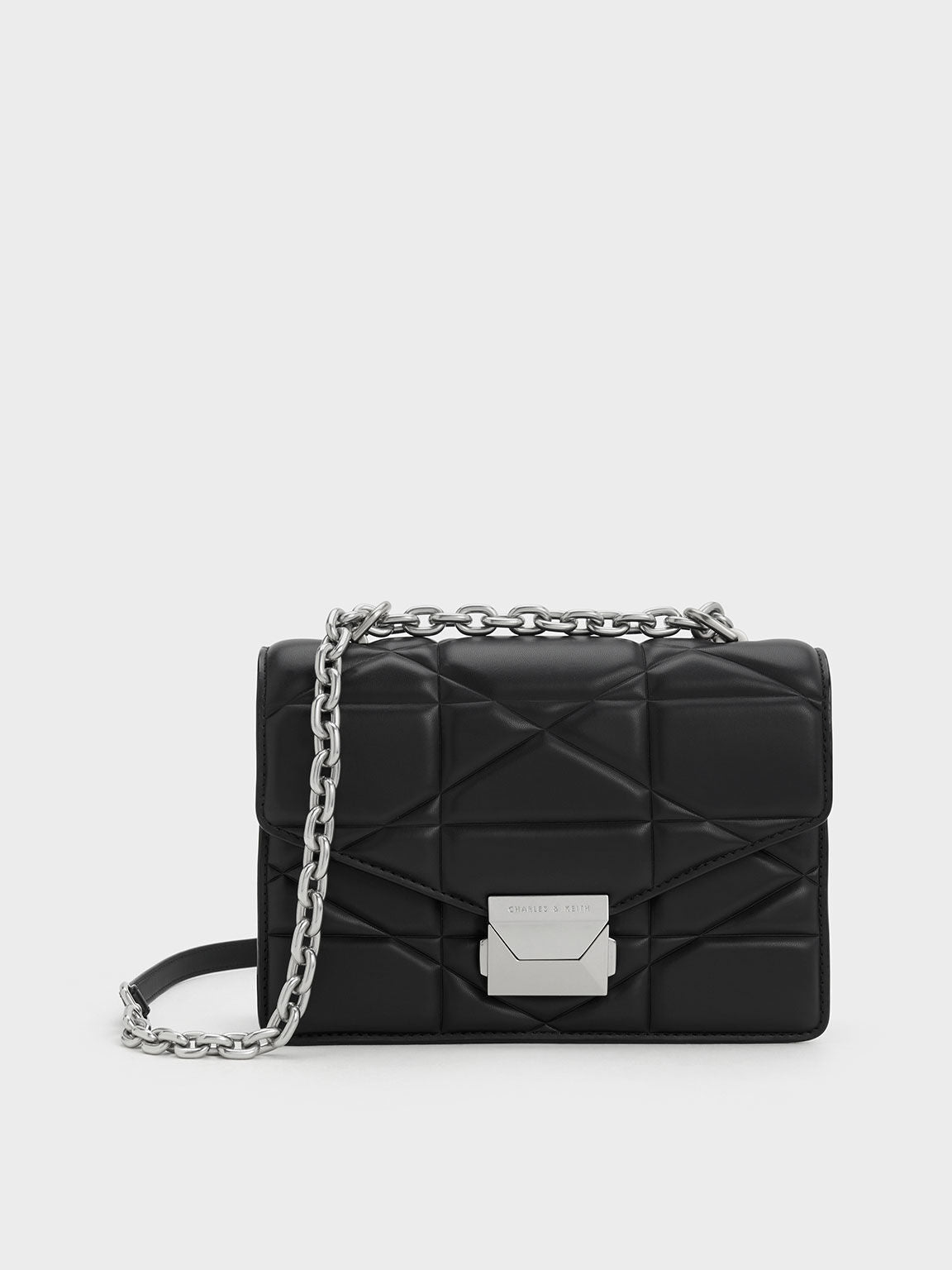 Charles & Ke*th - Blanche Chevron Chain Handle Bag - Noir (AD-Sep)