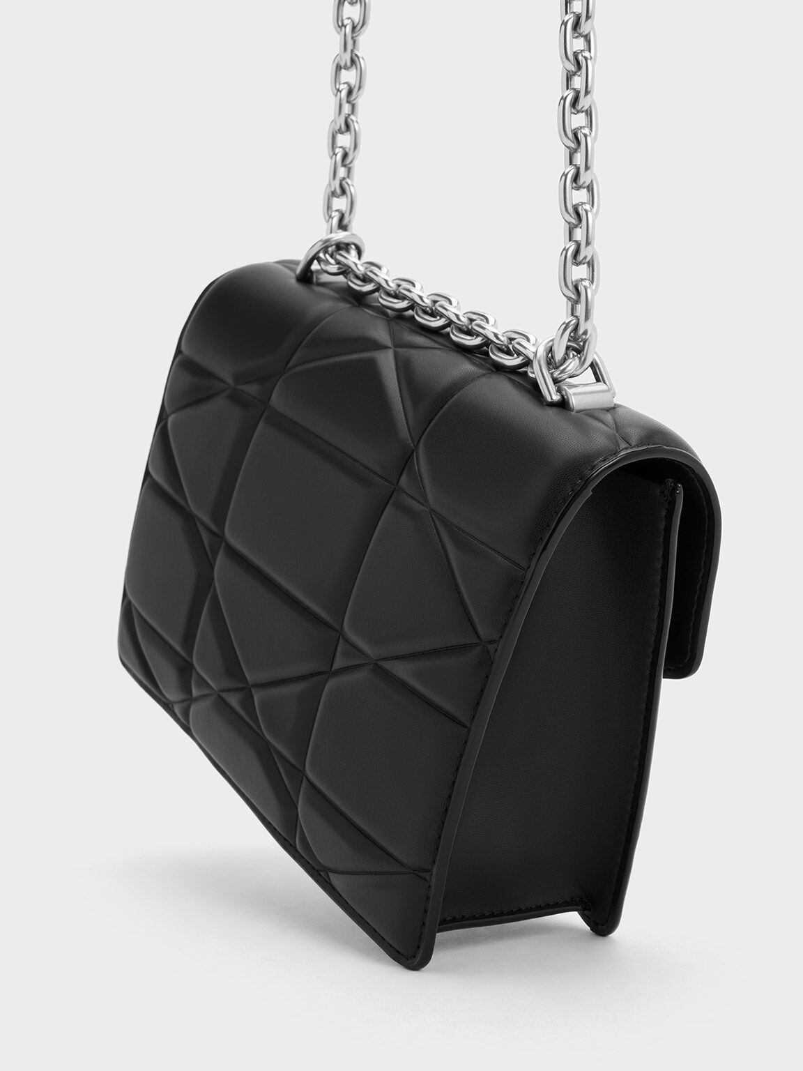 Charles & Ke*th - Blanche Chevron Chain Handle Bag - Noir (AD-Sep)