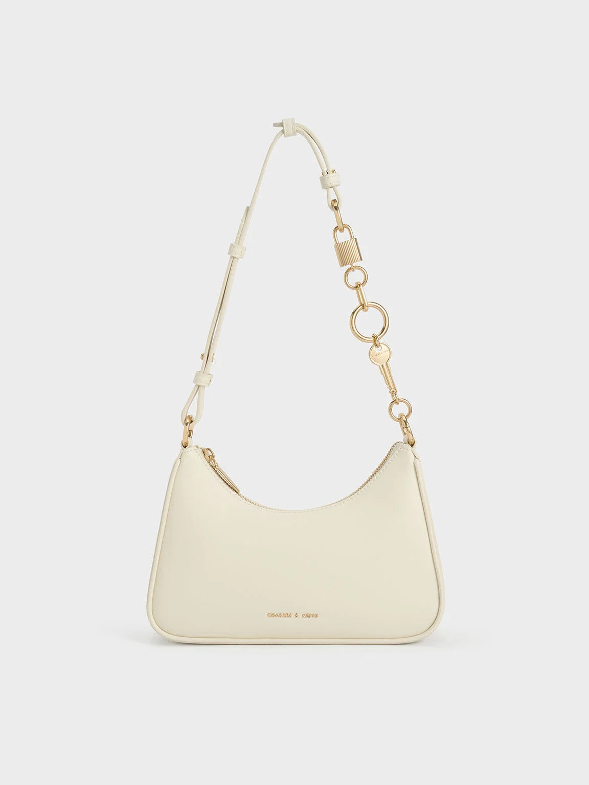 Charles & Ke*th - Lane Lock & Key Chain Handle Trapeze Bag - Cream (AD-June)