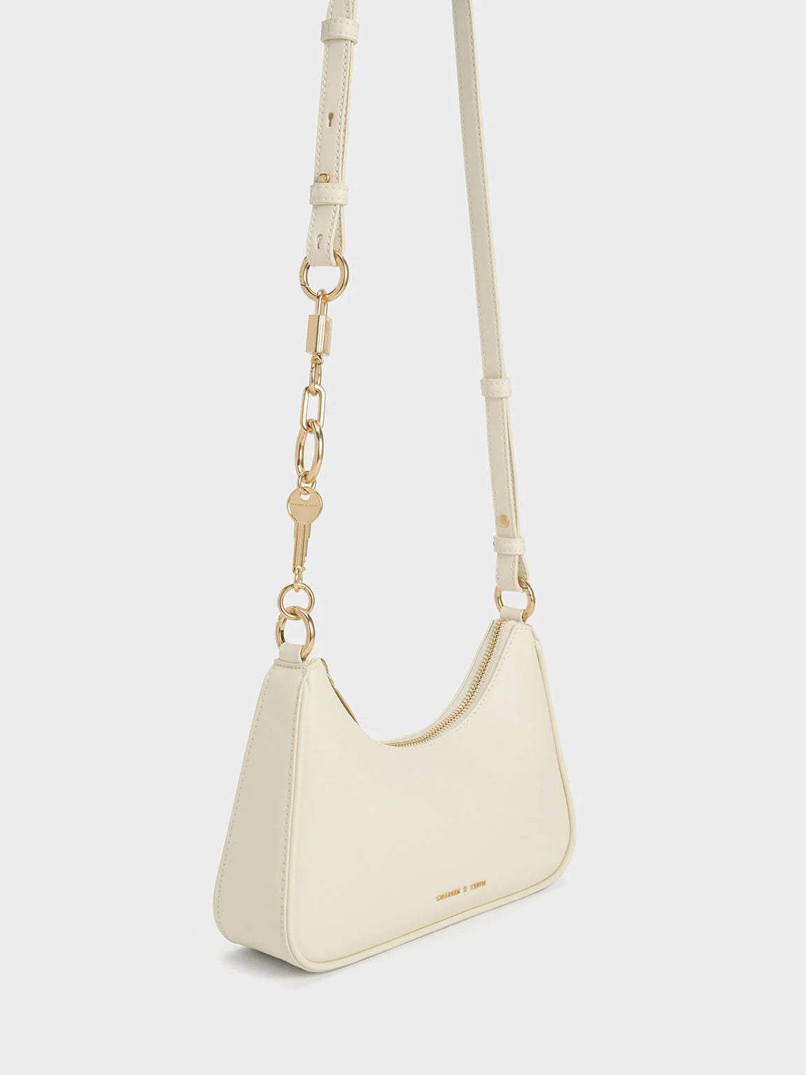 Charles & Ke*th - Lane Lock & Key Chain Handle Trapeze Bag - Cream (AD-June)