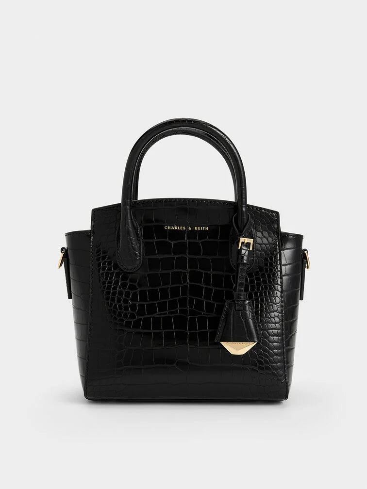 Charles & Ke*th - Harper Croc-Effect Structured Top Handle Bag - Black (AD-July)