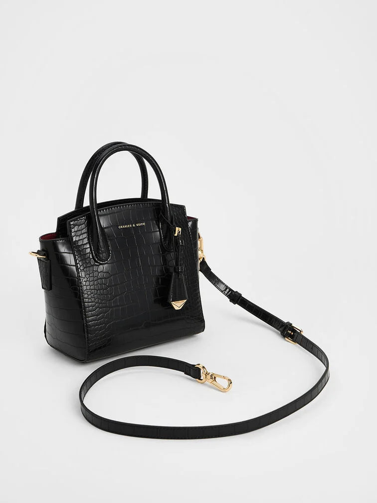 Charles & Ke*th - Harper Croc-Effect Structured Top Handle Bag - Black (AD-July)