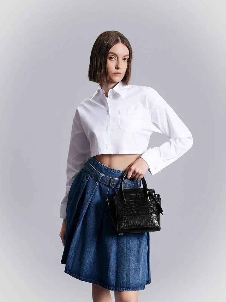Charles & Ke*th - Harper Croc-Effect Structured Top Handle Bag - Black (AD-July)