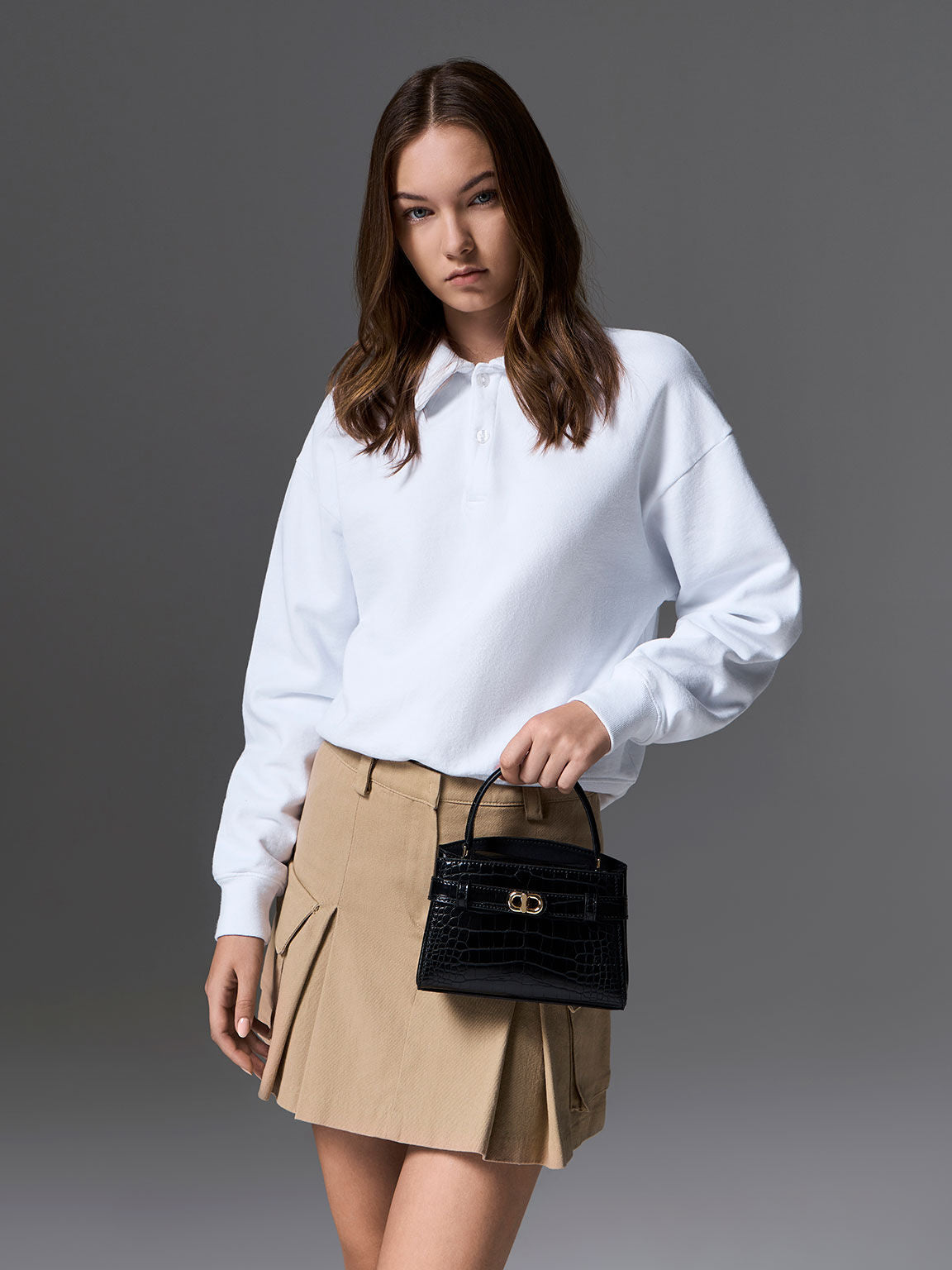Charles & Ke*th - Aubrielle Croc-Effect Top Handle Bag - Black (AD-May)