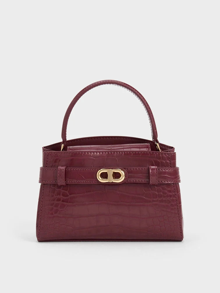 Charles & Ke*th - Aubrielle Croc-Effect Top Handle Bag - Burgundy (AD-SEP)