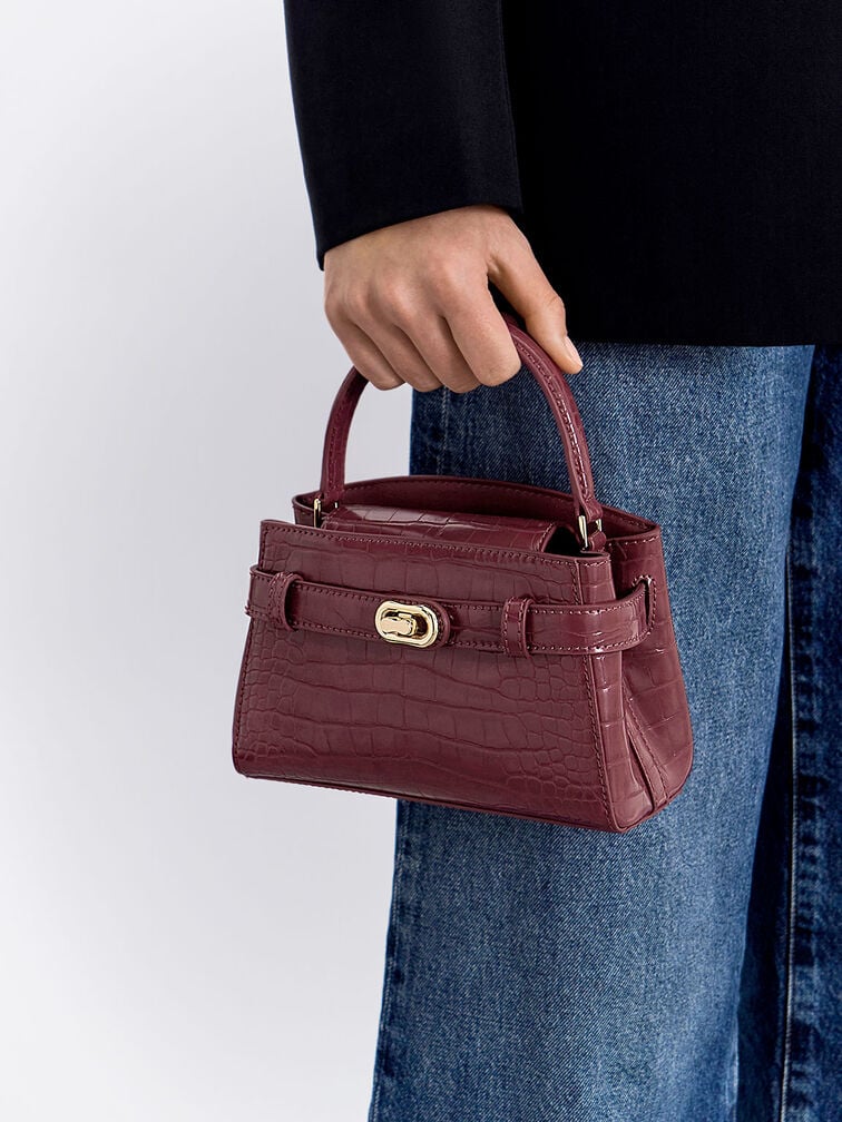 Charles & Ke*th - Aubrielle Croc-Effect Top Handle Bag - Burgundy (AD-SEP)