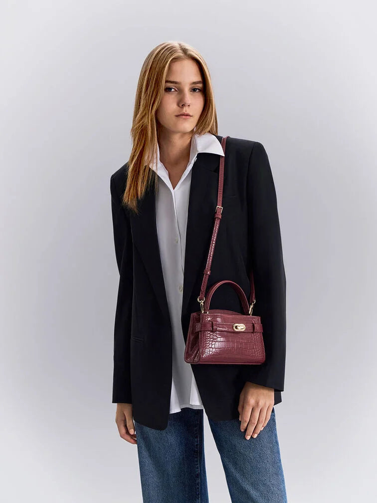 Charles & Ke*th - Aubrielle Croc-Effect Top Handle Bag - Burgundy (AD-SEP)