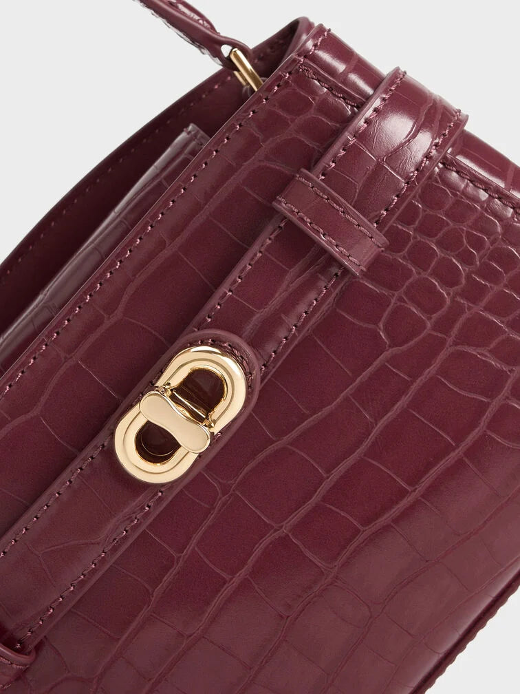 Charles & Ke*th - Aubrielle Croc-Effect Top Handle Bag - Burgundy (AD-SEP)