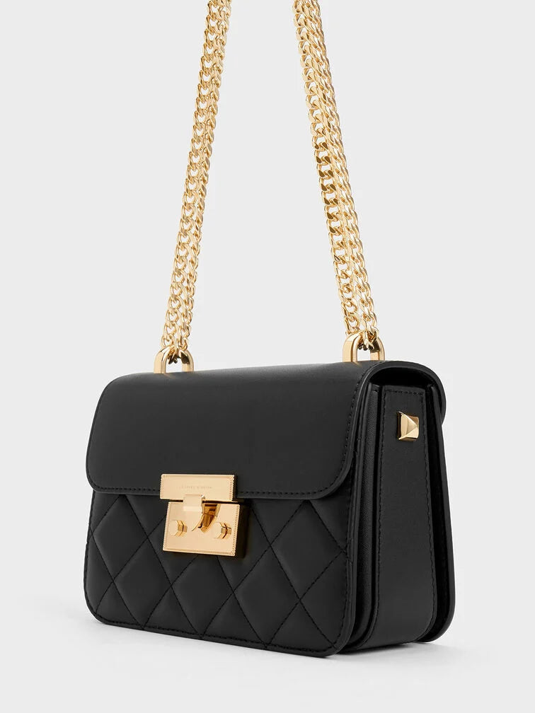 Charles & Ke*th - Alva Quilted Chain-Handle Bag - Black (AD-SEP)